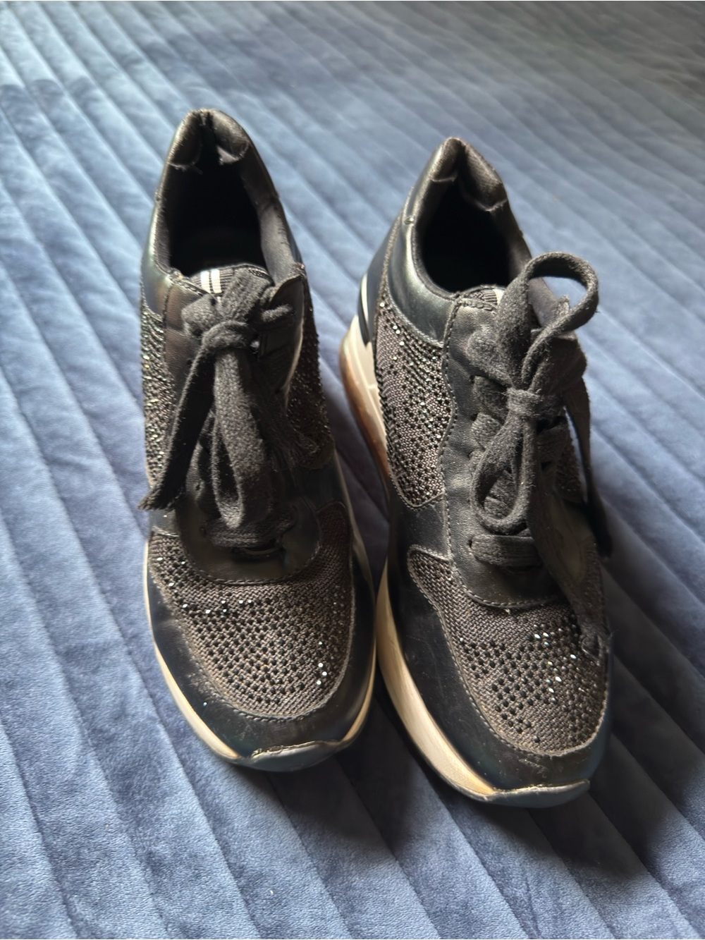 Karl Lagerfeld Black Crystal Mesh Platform Sneakers with Cream Sole - Picture 2 of 14